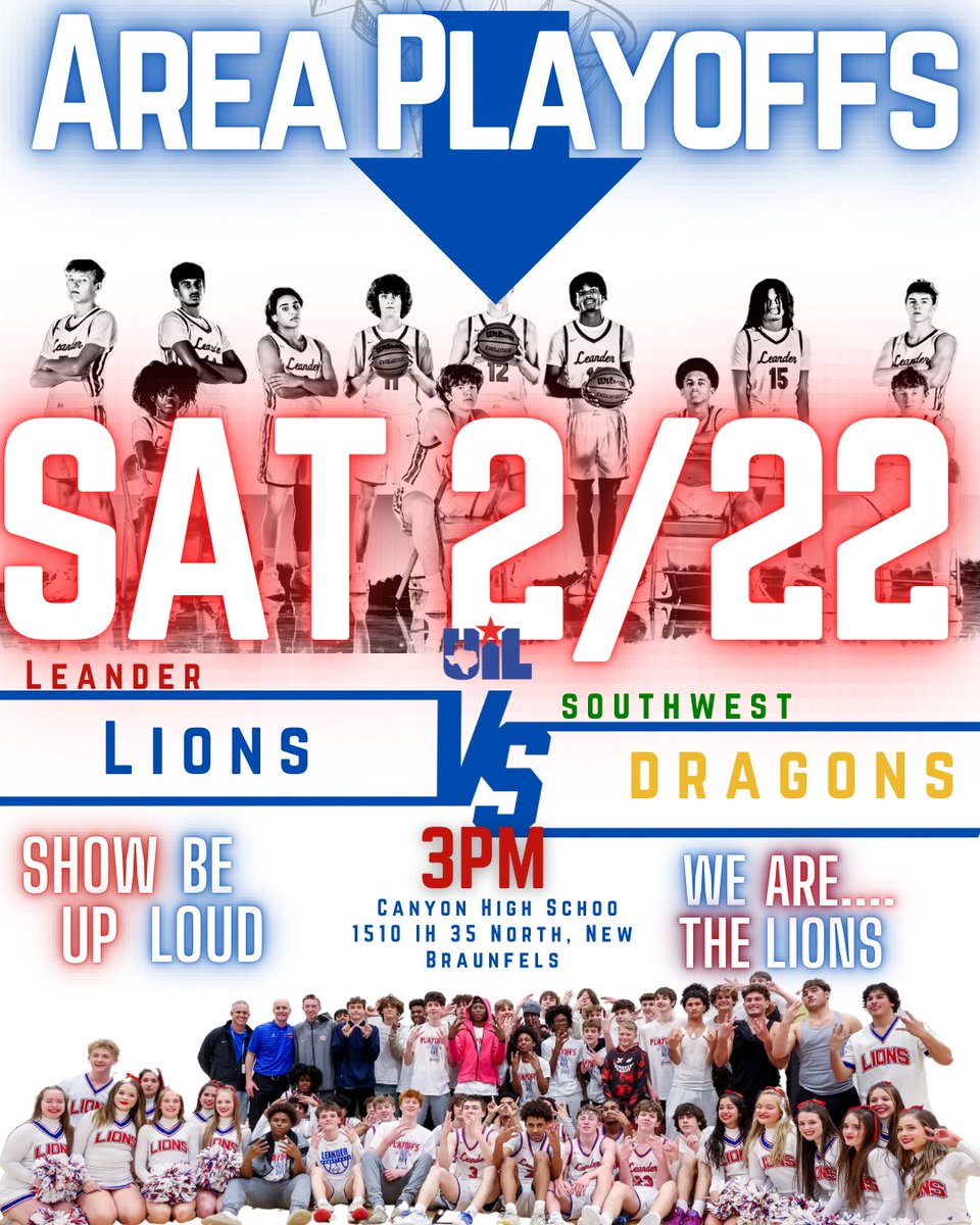 Lion Basketball (@llionhoops) on Twitter photo πππ GAME DAY !!! πππ
See you at NB Canyon HS today!!!
<a href="/LeanderisdATH/">Leander ISD Athletics</a> <a href="/LHS_principal20/">Leander HS Principal</a> <a href="/varsity_news/">Varsity News</a> <a href="/hoopinsider/">Hoopinsider</a> <a href="/atx_hoops/">CAPITAL CITY HOOPS</a> <a href="/Tabchoops/">ππΌπ½πΎππ</a> πππ GAME DAY !!! πππ
See you at NB Canyon HS today!!!
<a href="/LeanderisdATH/">Leander ISD Athletics</a> <a href="/LHS_principal20/">Leander HS Principal</a> <a href="/varsity_news/">Varsity News</a> <a href="/hoopinsider/">Hoopinsider</a> <a href="/atx_hoops/">CAPITAL CITY HOOPS</a> <a href="/Tabchoops/">ππΌπ½πΎππ</a>