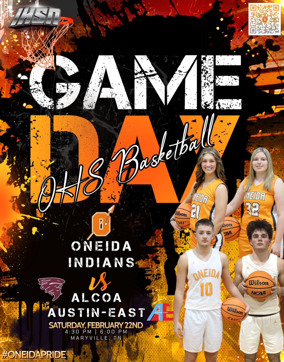 OHSIndiansTN's tweet photo. It’s Semifinals Saturday for the Lady Indians and Indians! Oneida takes the floor at Eagleton today against the Lady Tornadoes and the Roadrunners. Boys tip at 4:30. Girls follow at 6. If you can’t make it, we’ll have it on IHSN! Good luck teams! #OneidaPride https://t.co/zV9vrL2KFt