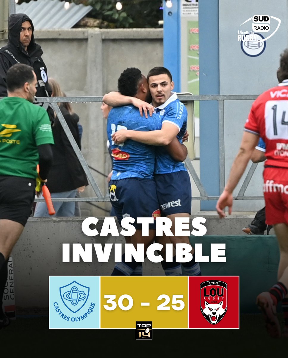 SudRadioRugby's tweet image. 🔵⚪️ Auteur d’une seconde mi-temps renversante, Castres domine Lyon à domicile (30-25).
 
 📈Le CO est toujours invaincu en 2025.
 
 💬Un mot pour décrire la rencontre ?
 
 📸AFP
 
#COLOU