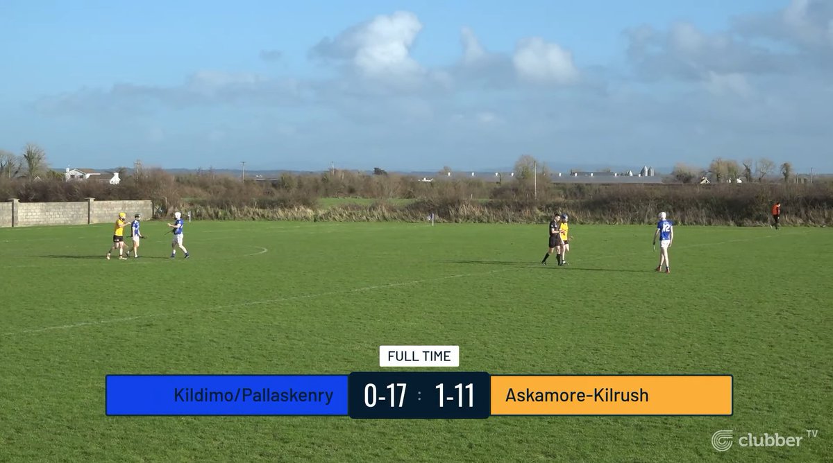 Clubber (@clubber) on Twitter photo FULL TIME 🕒
A strong start for <a href="/kildimopallas/">Kildimo/Pallaskenry GAA</a> including 8 first half points from Aaron O'Donovan proved too much for Kilrush Askamore 🔵⚪️
They advance to the <a href="/JuniorBHurlingC/">JnrB Hurling Series</a> All-Ireland Final vs the winners of... ⬇️
<a href="/cappawhitegaa/">Cappawhite GAA</a> 🆚 <a href="/ThreecastlesGAA/">Three Castles GAA</a>, 4pm 📺
LIVE on FULL TIME 🕒
A strong start for <a href="/kildimopallas/">Kildimo/Pallaskenry GAA</a> including 8 first half points from Aaron O'Donovan proved too much for Kilrush Askamore 🔵⚪️
They advance to the <a href="/JuniorBHurlingC/">JnrB Hurling Series</a> All-Ireland Final vs the winners of... ⬇️
<a href="/cappawhitegaa/">Cappawhite GAA</a> 🆚 <a href="/ThreecastlesGAA/">Three Castles GAA</a>, 4pm 📺
LIVE on
