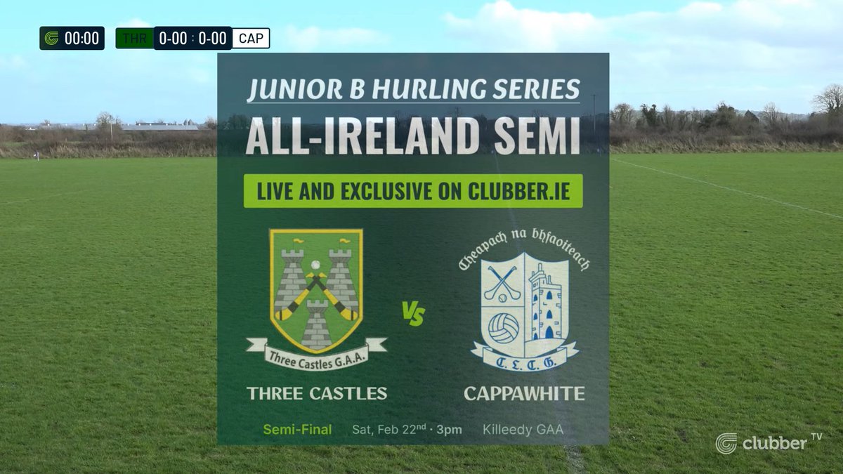 Clubber (@clubber) on Twitter photo We are LIVE from Killeedy for the <a href="/JuniorBHurlingC/">JnrB Hurling Series</a> All-Ireland Semi-Final 🥎
<a href="/ThreecastlesGAA/">Three Castles GAA</a> 🆚 <a href="/cappawhitegaa/">Cappawhite GAA</a>, 4pm
Tune in NOW on Clubber TV ➡ clubber.ie We are LIVE from Killeedy for the <a href="/JuniorBHurlingC/">JnrB Hurling Series</a> All-Ireland Semi-Final 🥎
<a href="/ThreecastlesGAA/">Three Castles GAA</a> 🆚 <a href="/cappawhitegaa/">Cappawhite GAA</a>, 4pm
Tune in NOW on Clubber TV ➡ clubber.ie