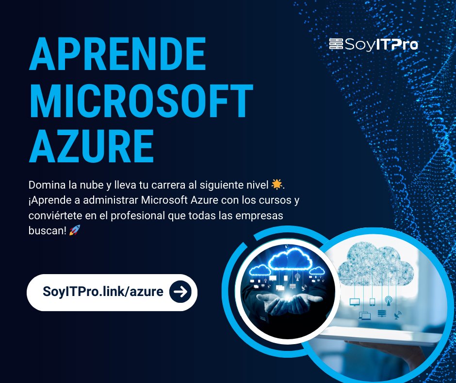 SoyITPro's tweet image. En un mundo impulsado por la nube, saber administrar Microsoft Azure no es una opción, es una necesidad 🌐.

🚀 SoyITPro.link/azure

 ¡Capacítate con cursos enfocados en diferentes servicios de Azure y prepárate para liderar la transformación digital! 💻✨ #Azure