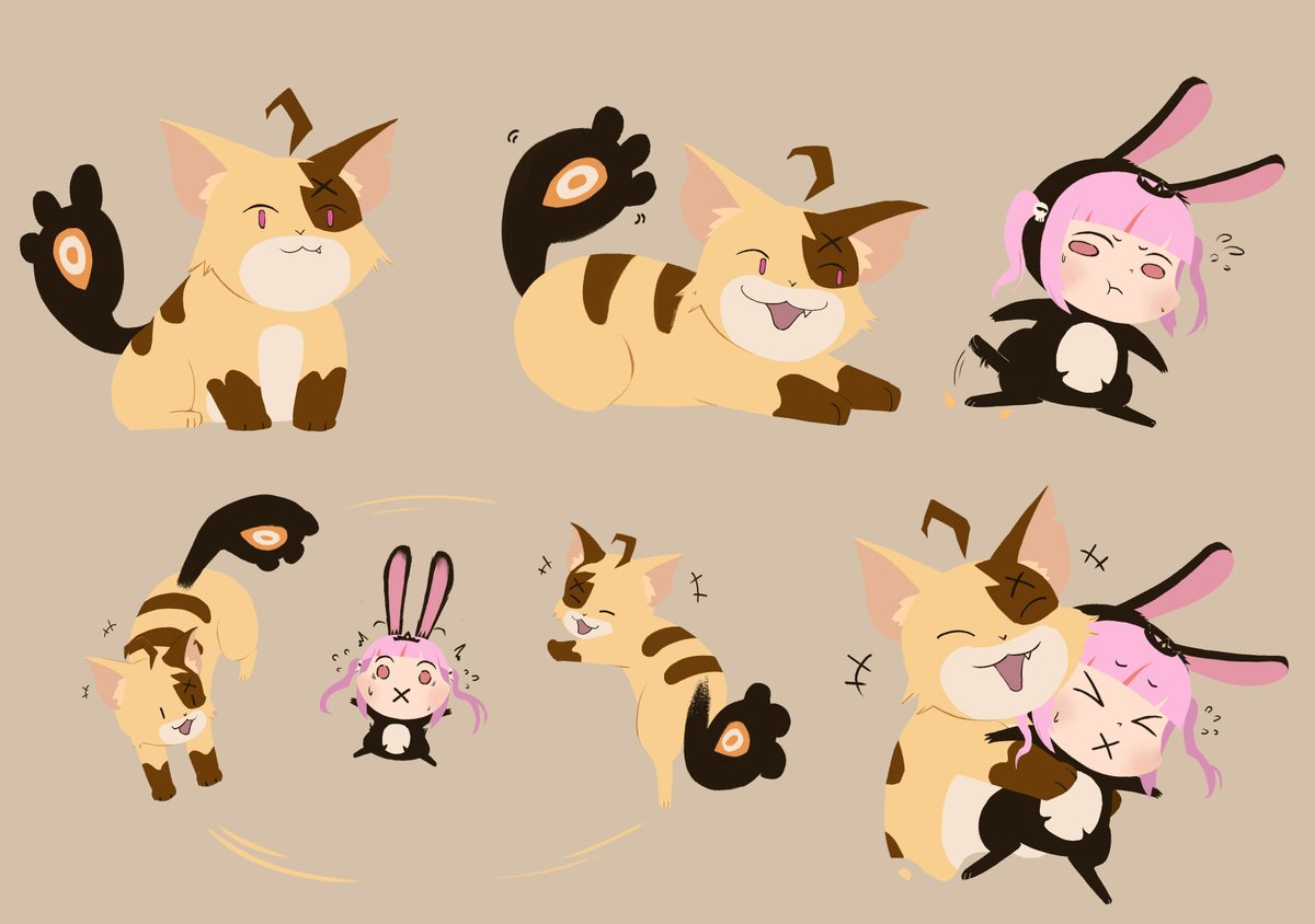 KikkuMon's tweet photo. #rkggk #Callillust gigi cat &amp; mori bunny https://t.co/yzij9VaAeg