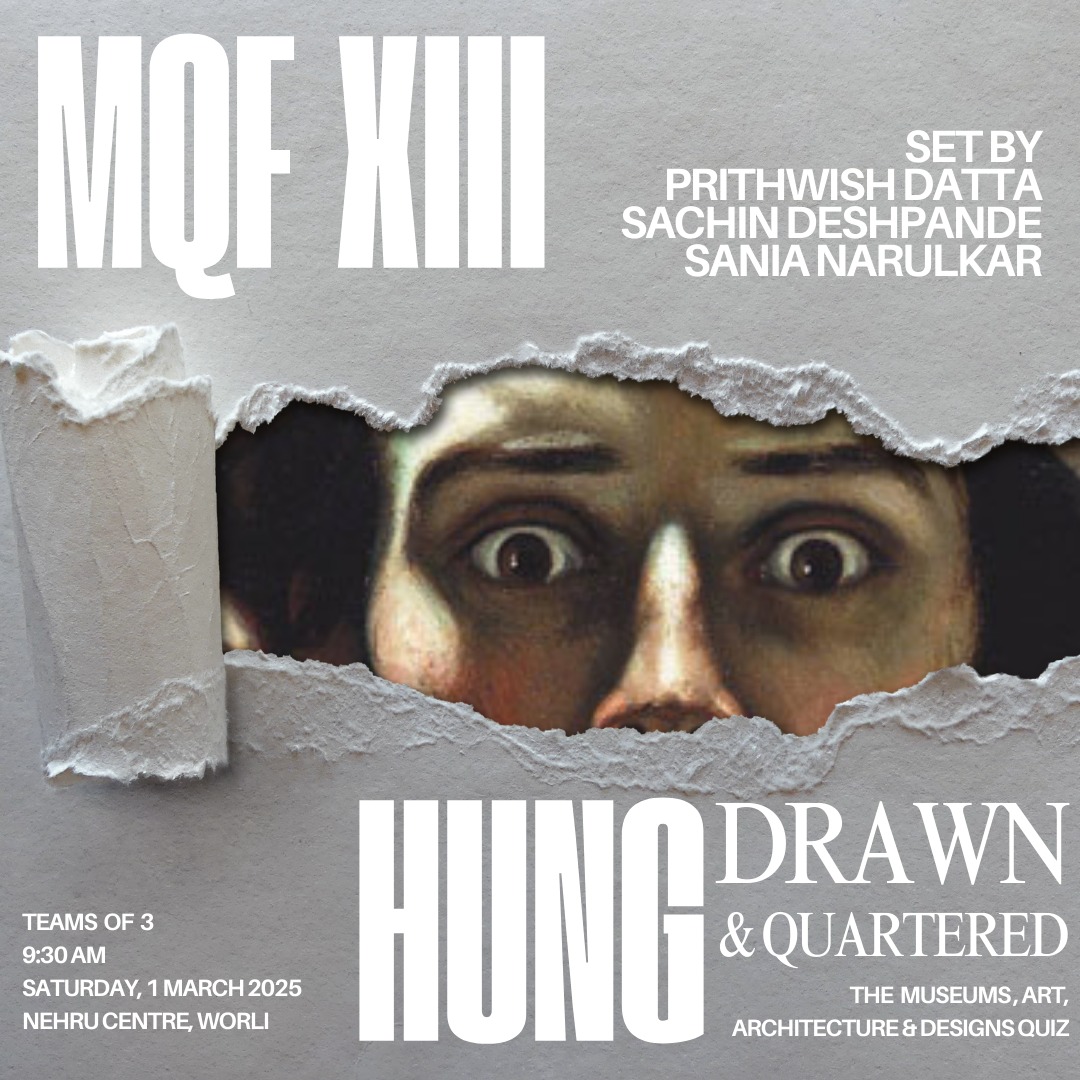 Bombay Quiz Club (@bombayquiz) on Twitter photo Kicking off MQF 2025 next week will be an exposition on all things artistic. The quiz masters Talent <a href="/kungfupande/">Sachin</a> , Boss <a href="/hasjaru/">prithwish datta</a> and The Culturista <a href="/sania_n/">Sania Narulkar</a> will be putting together a set. The title refers to artworks and not what happens to people after the quiz. 9:30 am, Mar 1 Kicking off MQF 2025 next week will be an exposition on all things artistic. The quiz masters Talent <a href="/kungfupande/">Sachin</a> , Boss <a href="/hasjaru/">prithwish datta</a> and The Culturista <a href="/sania_n/">Sania Narulkar</a> will be putting together a set. The title refers to artworks and not what happens to people after the quiz. 9:30 am, Mar 1