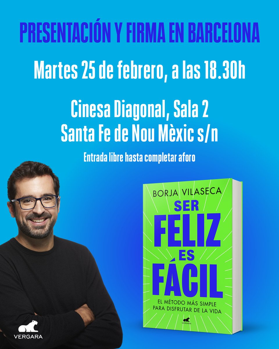Borja Vilaseca (@borjavilaseca) on Twitter photo Este martes 25 de febrero a las 18.30 presentaré mi nuevo libro “Ser feliz es fácil. El método más simple para disfrutar de la vida” <a href="/penguinlibros/">Penguin España 🐧📚</a> en Cinesa Diagonal, Sala 2 (Carrer de Santa fe de Nou Mèxic, Av. Diagonal, s/n, 08021) en Barcelona. ¡Os espero! Este martes 25 de febrero a las 18.30 presentaré mi nuevo libro “Ser feliz es fácil. El método más simple para disfrutar de la vida” <a href="/penguinlibros/">Penguin España 🐧📚</a> en Cinesa Diagonal, Sala 2 (Carrer de Santa fe de Nou Mèxic, Av. Diagonal, s/n, 08021) en Barcelona. ¡Os espero!