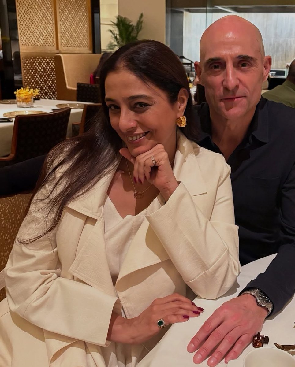 filmfare's tweet image. Sister Francesca and Emperor Javicco!👑❤️

#Tabu shares candid clicks with her #Dune co-star #MarkStrong. 

#Celebs