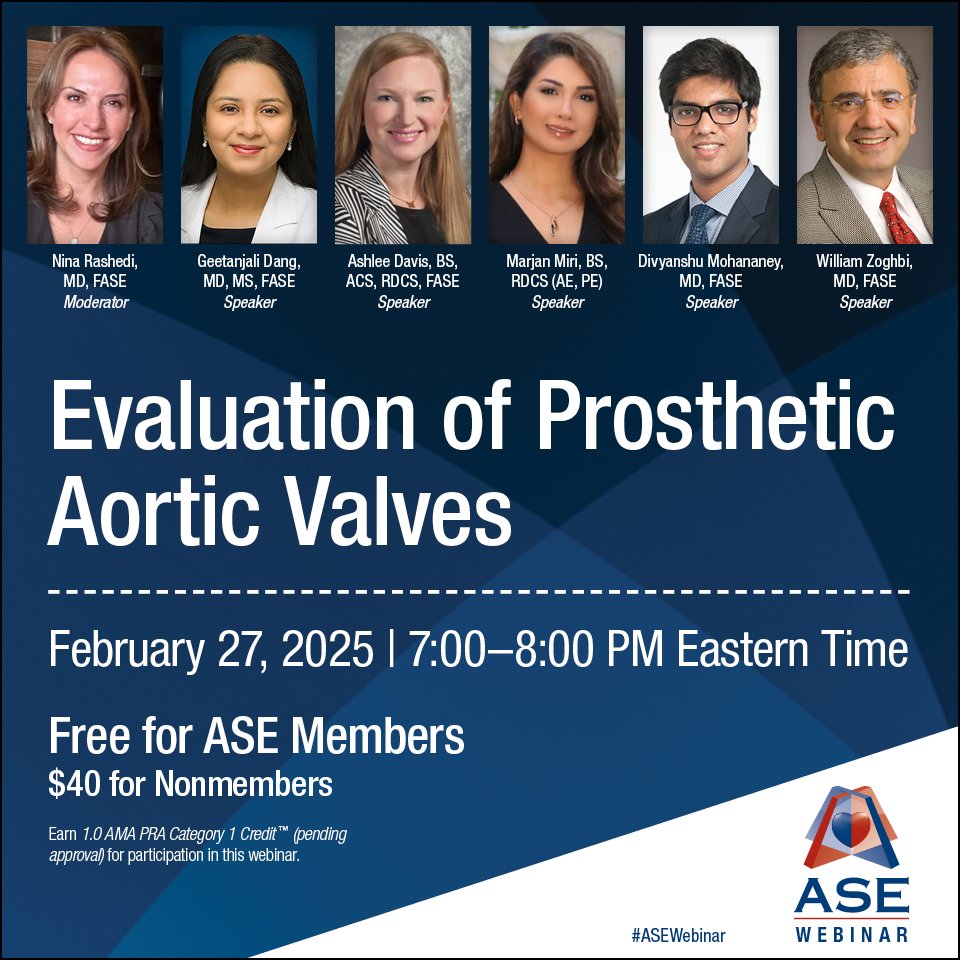 Today is #ValveDiseaseDay and we invite you to our upcoming webinar, "Evaluation of Prosthetic Aortic Valves," on Thursday, February 27, from 7-8 PM ET!

Sign up today: bit.ly/40vltFn #ValveDisease