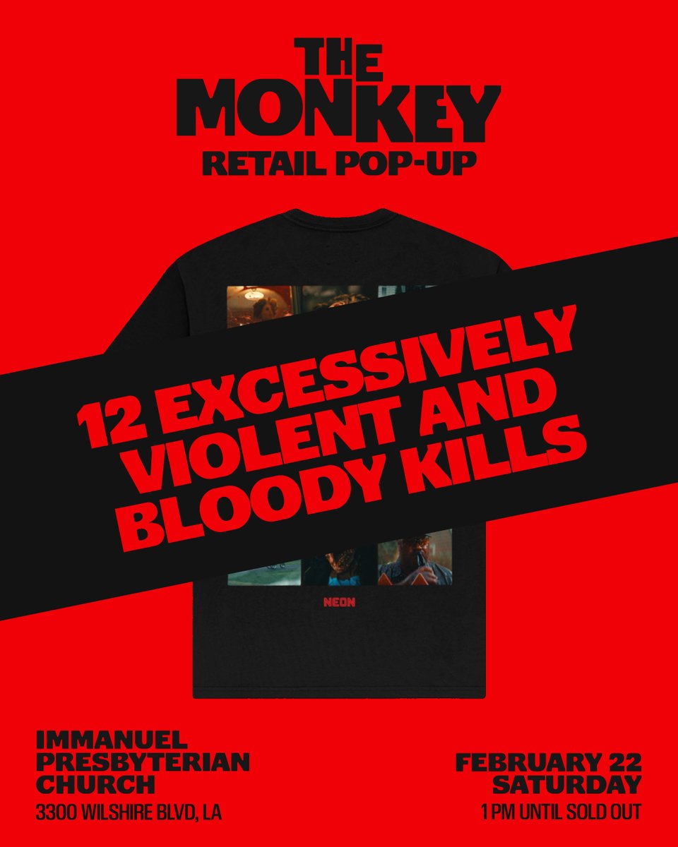 MJ_offl's tweet photo. #TheMonkey will have a pop-up store set up by @neonrated today at the Immanuel Presbyterian Church in Los Angeles!
#HorrorMovies #Stephe https://t.co/suKDPfMa0T