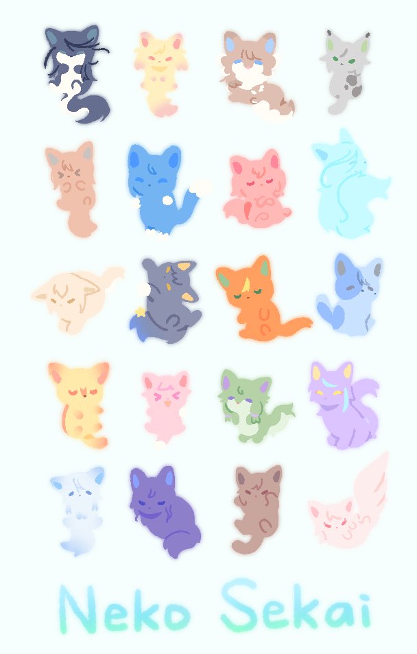 CatLeafgrass's tweet image. #prsk_FA 

#猫の日 

🐱🐱🐱🐱
🎸🎹🥧🍜
🌸🐧🍑💧
🐹🎧🥞☕️
🌟🍬🤖️🎈
🎼❄️🎨🎀
🐱🐱🐱🐱