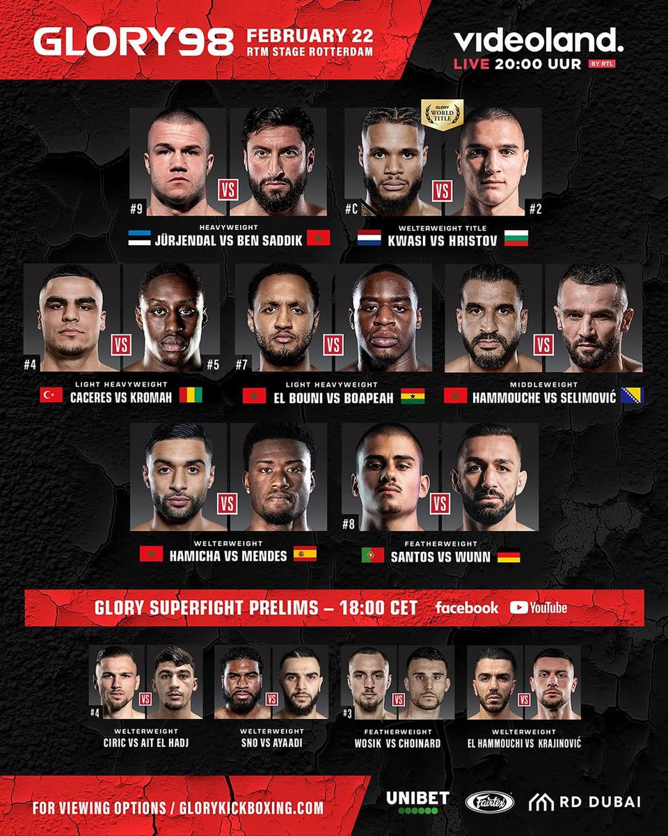 GLORY_WS's tweet photo. IT’S #GLORY98 FIGHT NIGHT!
⏰ Superfight Prelims: 18:00 CET
⏰ Main Card: 20:00 CET
Visit https://t.co/mtc7jeEIOh for worldwide viewing information. https://t.co/L4crsTK2wJ