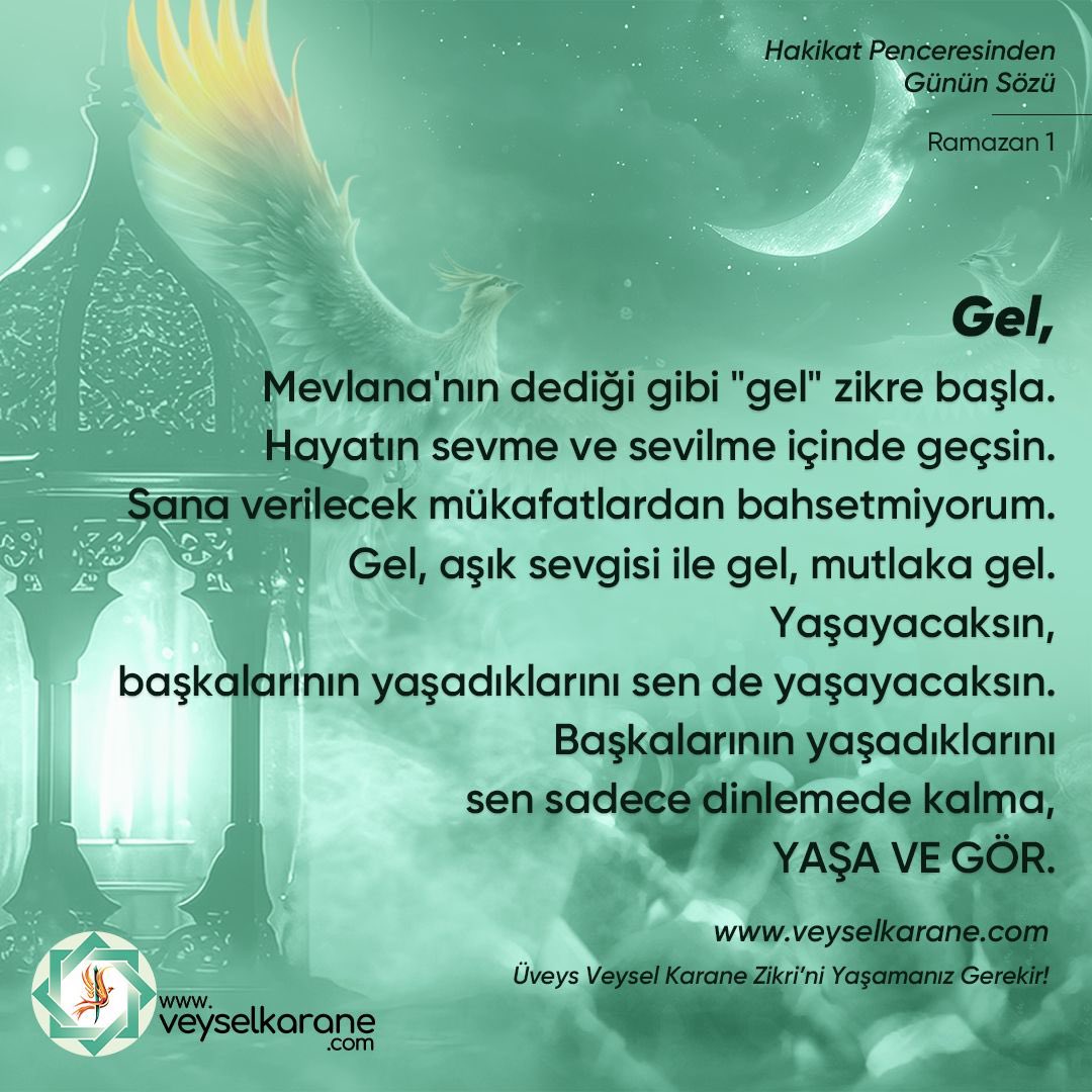 veyselkarane's tweet photo. Rabbin olan Allah'ı bilmek için O'na yakın olmak gerekmez mi? Yakınlık da zikirle, sünnetlere uymakla, ibadette devamlı olmakla ve tefekkürle olur. Bu sayılanların da üstünde mutlaka "Sevgi" olacaktır iman olacaktır.

@veyselkarane
Üveys Veysel Karane Zikri'ni yaşamanız gerekir. https://t.co/EE3vT5YSdr