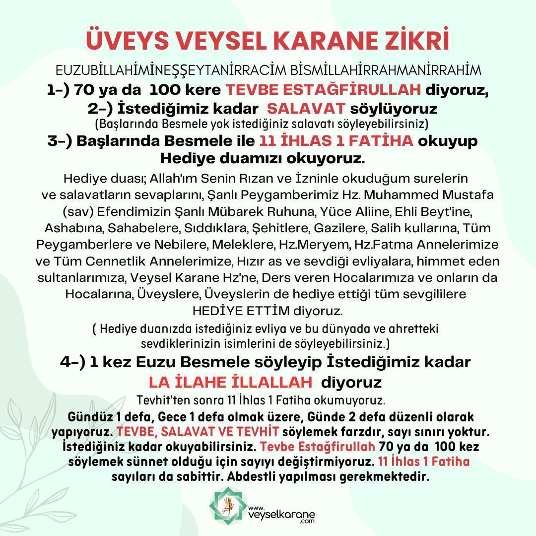 veyselkarane's tweet photo. Rabbin olan Allah'ı bilmek için O'na yakın olmak gerekmez mi? Yakınlık da zikirle, sünnetlere uymakla, ibadette devamlı olmakla ve tefekkürle olur. Bu sayılanların da üstünde mutlaka "Sevgi" olacaktır iman olacaktır.

@veyselkarane
Üveys Veysel Karane Zikri'ni yaşamanız gerekir. https://t.co/EE3vT5YSdr