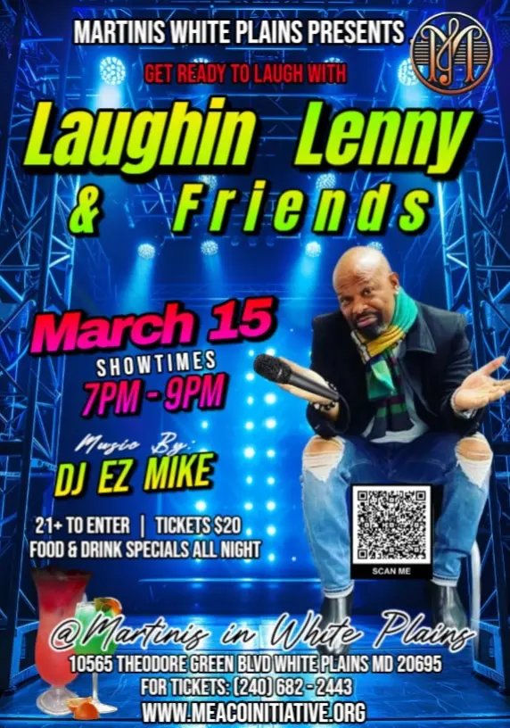 PARTYMODELIVE's tweet photo. Martinis in White Plains Presents "Laughin Lenny &amp; Friends" 
March 15th Two Shows 7pm &amp; 9pm

Adv Tix $20
Tix Link Below

https://t.co/JCRiQguXdd

*15% off your tix use code PARTYMODE

*Purchase by 3/14

#comedy #washingtondc #explore #washingtondcnightlife #datenight #dmvevents https://t.co/Ff1UrHp72V