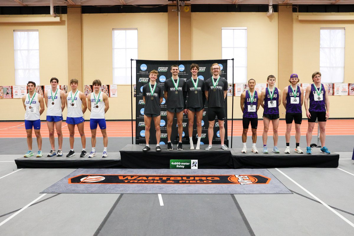 M🏃: 4x800-Meter Relay All-Conference

🥇 <a href="/WartburgKnights/">Wartburg Athletics</a> 
🥈 <a href="/LorasAthletics/">Loras College Duhawks</a> 
🥉 <a href="/norsesports/">Luther College Norse</a> 

#rollriversTF