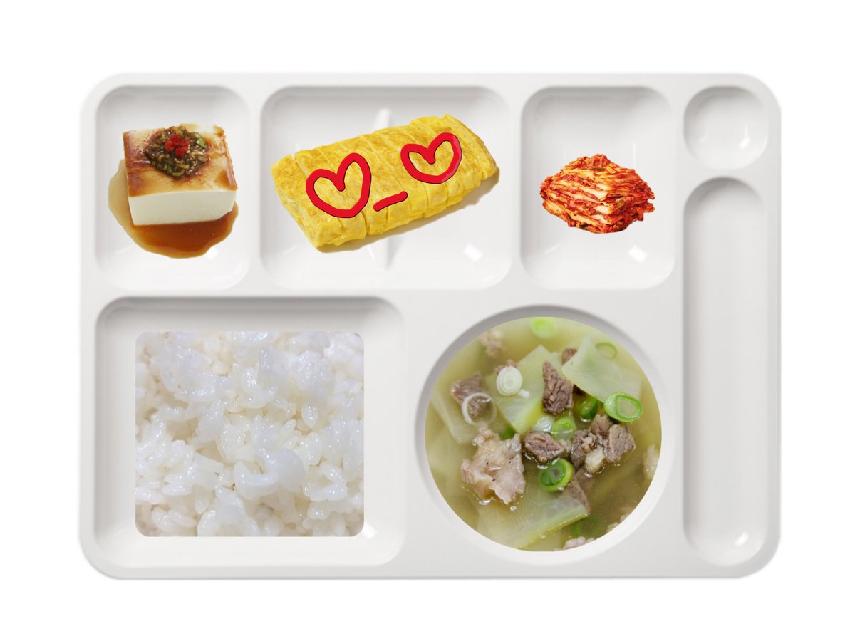 🧡 D-502 🧡
250304 조식 🍽

밥 
쇠고기무국
계란말이 
연두부&amp;양념장
배추김치 

#성호야_밥단무 🐶🥄