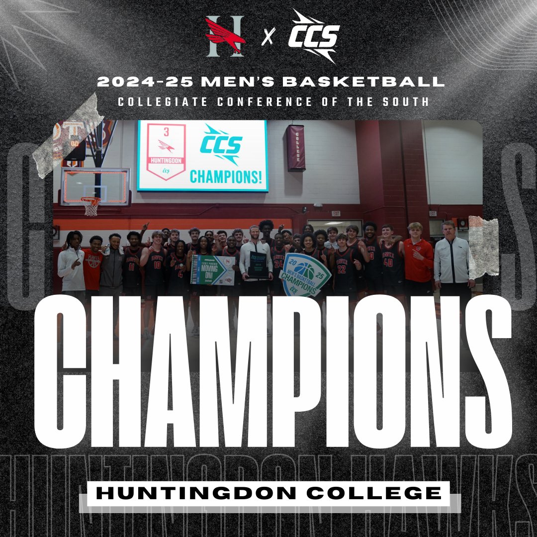 Collegiate Conference of the South (@ccofsouth) on Twitter photo HAWKS SOAR TO THE TITLE!π¦
π
Congratulations to <a href="/HCHawksSports/">Huntingdon College Athletics</a> <a href="/HChawksMBB/">Huntingdon College Menβs Basketball</a> for winning the 2024-25 CCS Men's Basketball Championship βΌοΈ
π | #CCS | #CCSMBB | #CCSChampionships HAWKS SOAR TO THE TITLE!π¦
π
Congratulations to <a href="/HCHawksSports/">Huntingdon College Athletics</a> <a href="/HChawksMBB/">Huntingdon College Menβs Basketball</a> for winning the 2024-25 CCS Men's Basketball Championship βΌοΈ
π | #CCS | #CCSMBB | #CCSChampionships