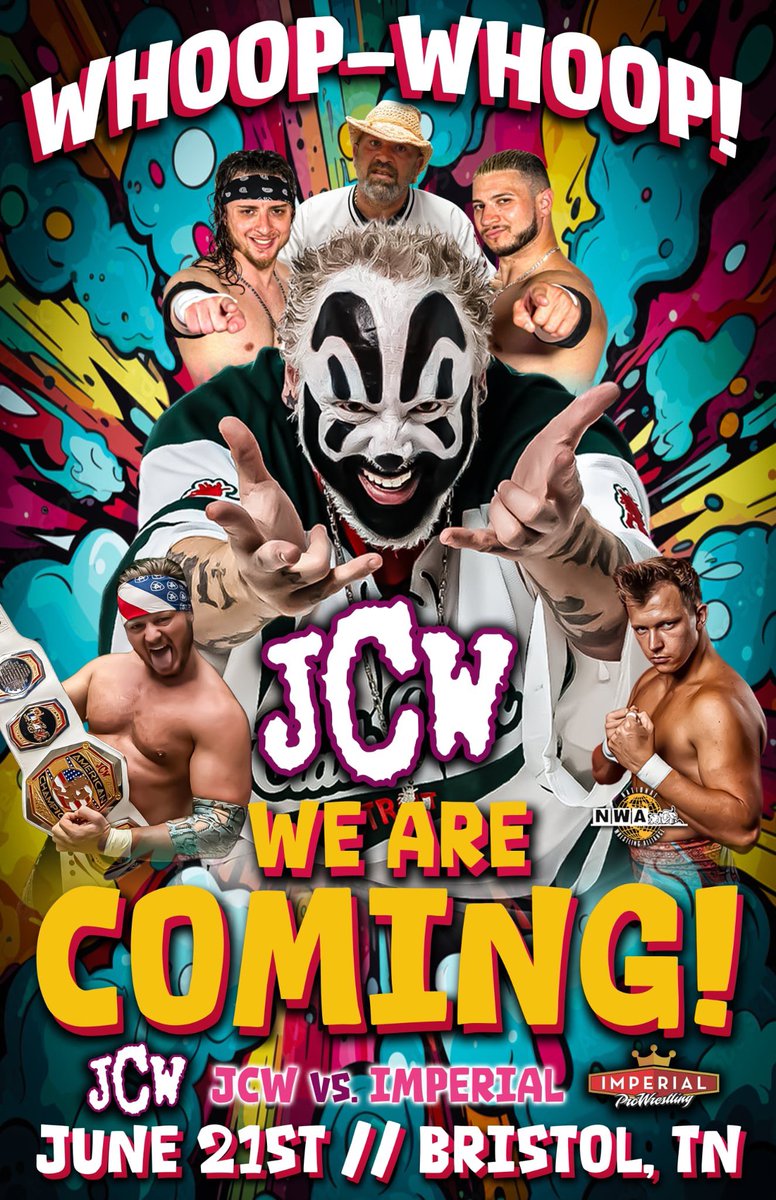 JUGGALO CHAMPIONSHIP WRESTLING invades Imperial Pro Wrestling on 6/24 in Bristol Tn… <a href="/jcwlunacy/">Juggalo Championship Wrestling</a> <a href="/RealRickyMorton/">Ricky Morton</a> <a href="/TitleMatchWN/">Title Match Network</a> <a href="/Casshooole/">Cassidy Haynes of Bodyslam.net</a> <a href="/CalebKonley/">Caleb Konley</a> <a href="/KnucklesMickie/">MickieKnuckles</a> <a href="/AxtonRay96/">Axton Ray</a>
