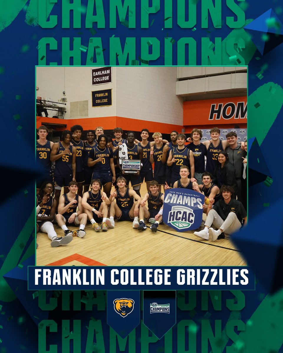 Heartland Collegiate Athletic Conference (@hcacdiii) on Twitter photo HCAC Men's Basketball | 2025 Conference Champions
Congratulations to <a href="/FCGrizAthletics/">Franklin Grizzlies</a> on winning the 2025 HCAC Men's Basketball Championship!
#TheHeartOfD3 |#D3hoops | #TeamGriz HCAC Men's Basketball | 2025 Conference Champions
Congratulations to <a href="/FCGrizAthletics/">Franklin Grizzlies</a> on winning the 2025 HCAC Men's Basketball Championship!
#TheHeartOfD3 |#D3hoops | #TeamGriz