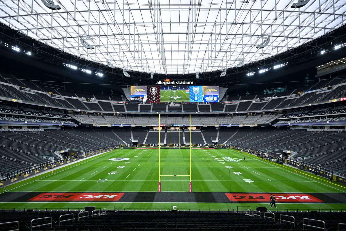 TheGameCaller's tweet photo. Super League arrives in Las Vegas as Wigan Warriors host the Warrington Wolves in the glamour tie of the season. 

More than 52,000 tickets have been sold for the quadruple event of Rugby League games in Las Vegas's Allegiant Stadium.

Remarkably, 38% of that number are Americans from all 50 states embracing the incredible sport of Rugby League for the first time.

Plus, over 12,000 of that 52,000 have made the journey from England, showcasing the unifying power of this inspiring game.

This is Rugby League’s pinch-me moment.