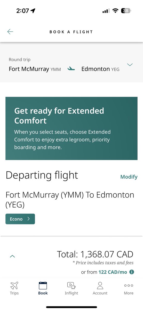 AINZLI's tweet photo. @WestJet today’s updated price..  THIS is insane..  round trip. 50 (ish) minute flight each way.  #westjet #canadiantravel #fail #ymm #yeg #WestJetcustomerservice https://t.co/VZwAcBMMqb