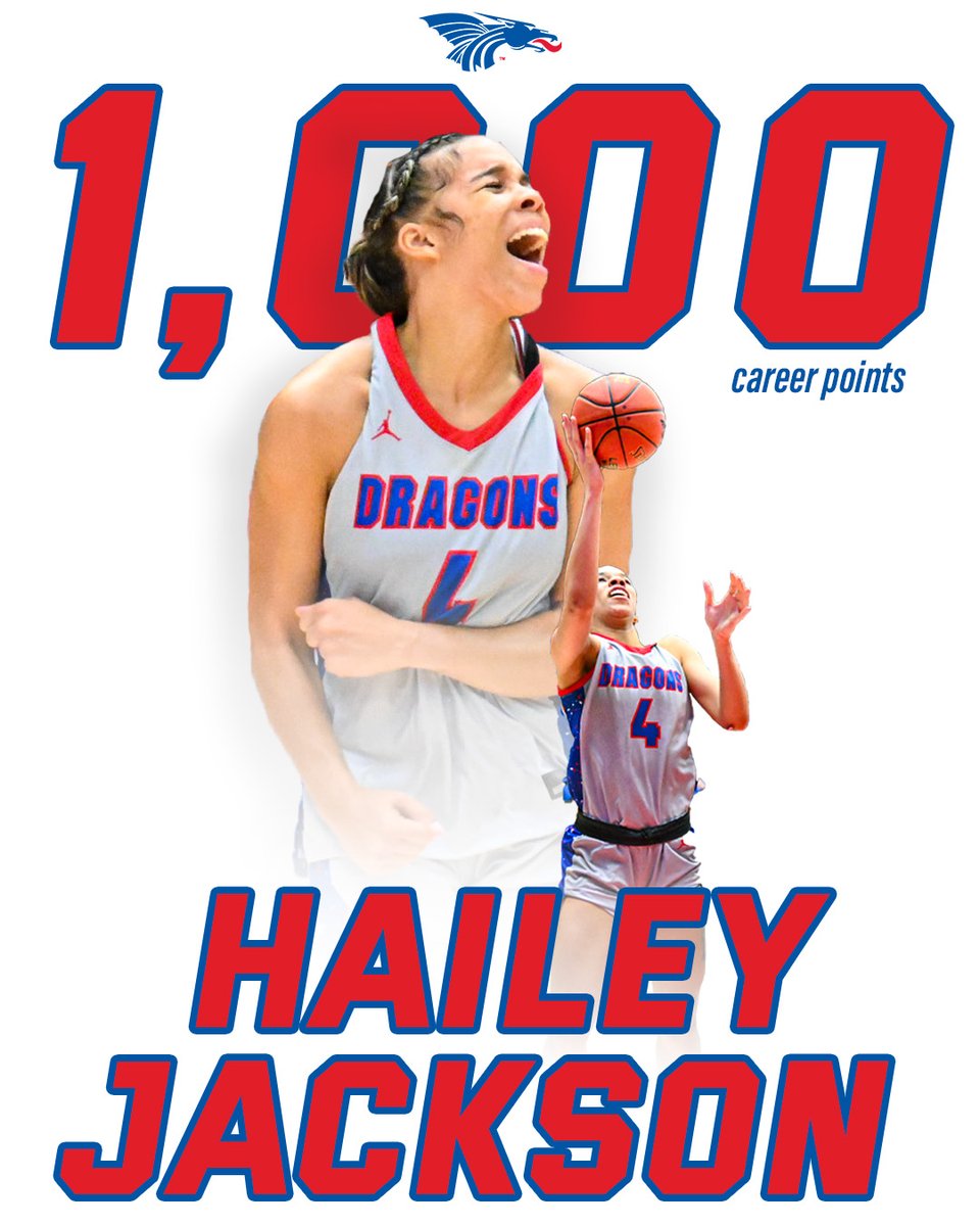 Sophomore Hailey Jackson becomes the seventh Blue Dragon to reach the 1,000 career points threshold! #BreatheFire