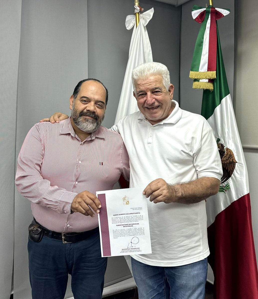 He nombrado a nuestro compañero Mario Alberto Gallardo García como Subsecretario de Servicios Registrales de la Secretaría de Gobierno. El secretario José Ramiro López Obrador le dio posesión del cargo que, estoy seguro, desempeñará con profesionalismo y amor al pueblo.