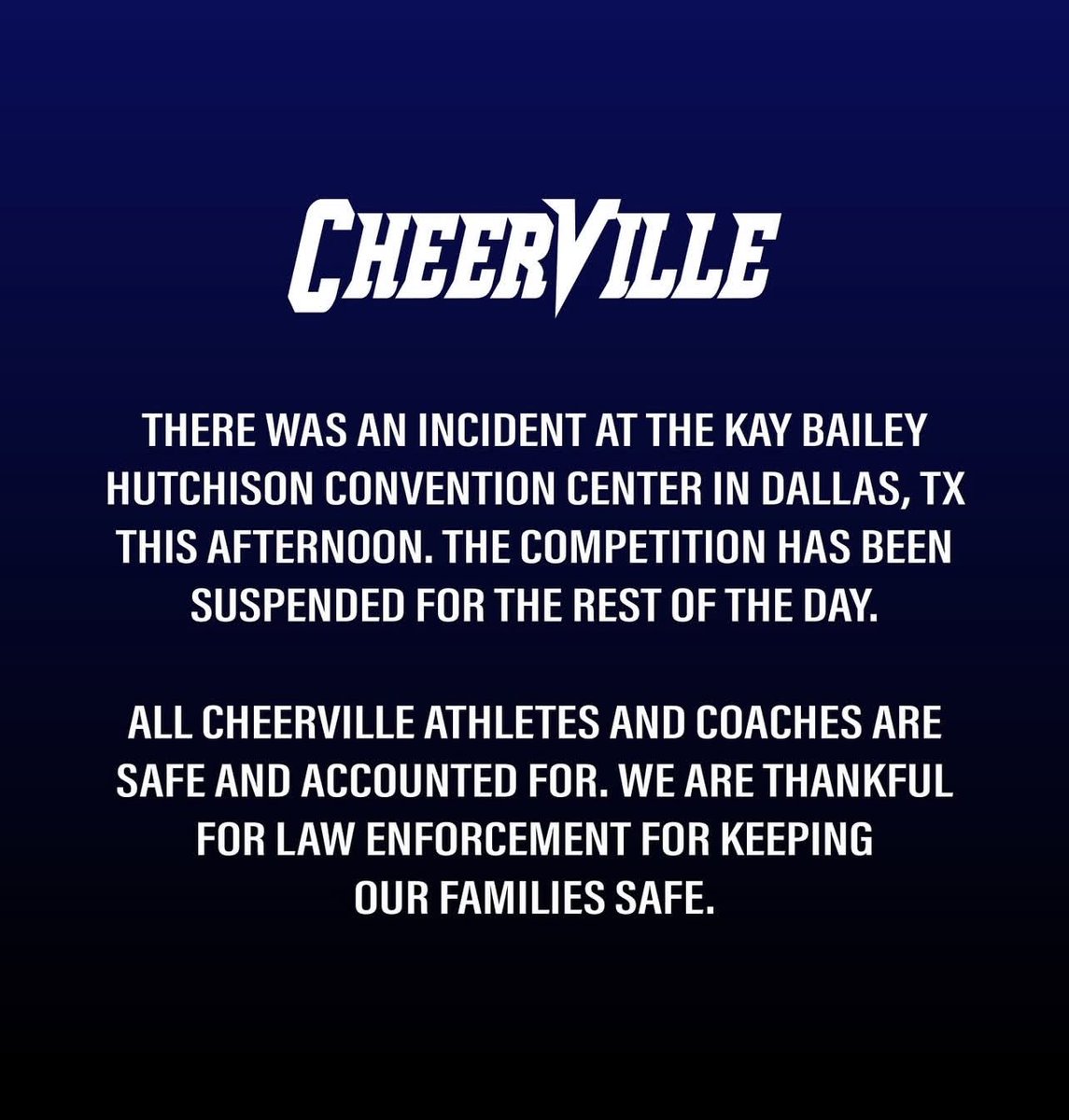 All <a href="/TheCheerVille/">CheerVille</a> athletes and staff are safe and accounted for per the program’s social media posts.