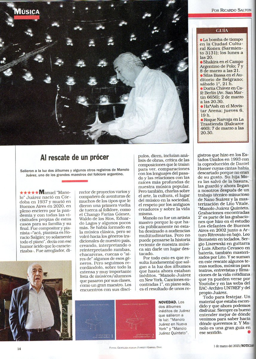 Mi nota
Manolo Juárez
<a href="/noticiasrevista/">Revista Noticias</a> 1/3/25

<a href="/morajuarez/">juarez mora</a> <a href="/delpinoprensa/">marta del pino 💚🌈</a> <a href="/labombadetiempo/">La Bomba de Tiempo</a> <a href="/CCKonex/">Ciudad Cultural Konex</a> <a href="/marinabelinco/">Marina Belinco</a> <a href="/shakira/">Shakira</a> <a href="/CampoAdePolo/">Campo Argentino de Polo</a> <a href="/SilasBassa/">Silas Bassa</a> <a href="/AuditorioB/">Auditorio Belgrano</a> <a href="/Dorita_Chavez/">Dorita Chávez</a> <a href="/lolabarredo/">Lola Barredo</a> <a href="/cafeberlinbsas/">Café Berlín Buenos Aires</a> <a href="/MovistarArenaAR/">MovistarArenaAR</a> <a href="/haashoficial/">Ha*Ash</a> <a href="/NarvajaRoque/">Roque Narvaja</a> <a href="/NTavella/">Nicolás Tavella</a> <a href="/LaTrastiendaBA/">La Trastienda</a>