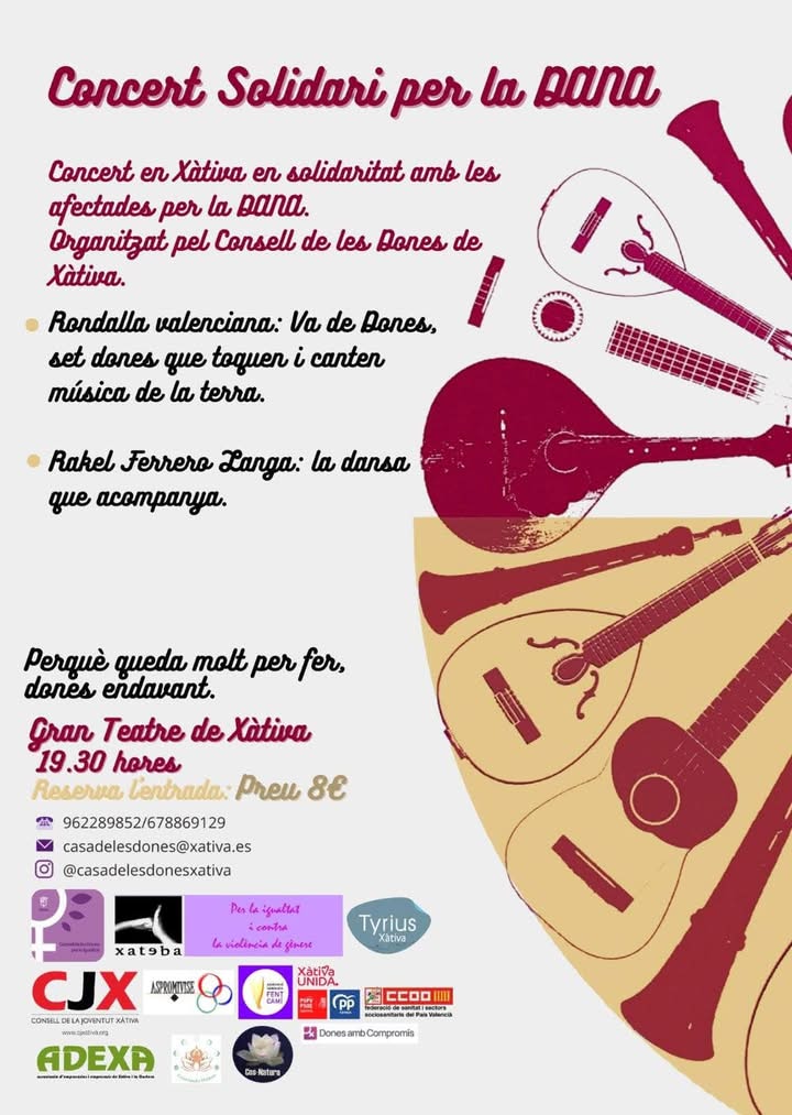 6 de Març. Gran Teatre de Xàtiva. 19.30 hores.
Compte Corrent ingrés fila 0: 
Xateba👉
ES 35 3159 0004 6920 4166 0719
<a href="/Xateba/">Xateba</a>
Solidaritat: un mot bonic i una causa necessària.