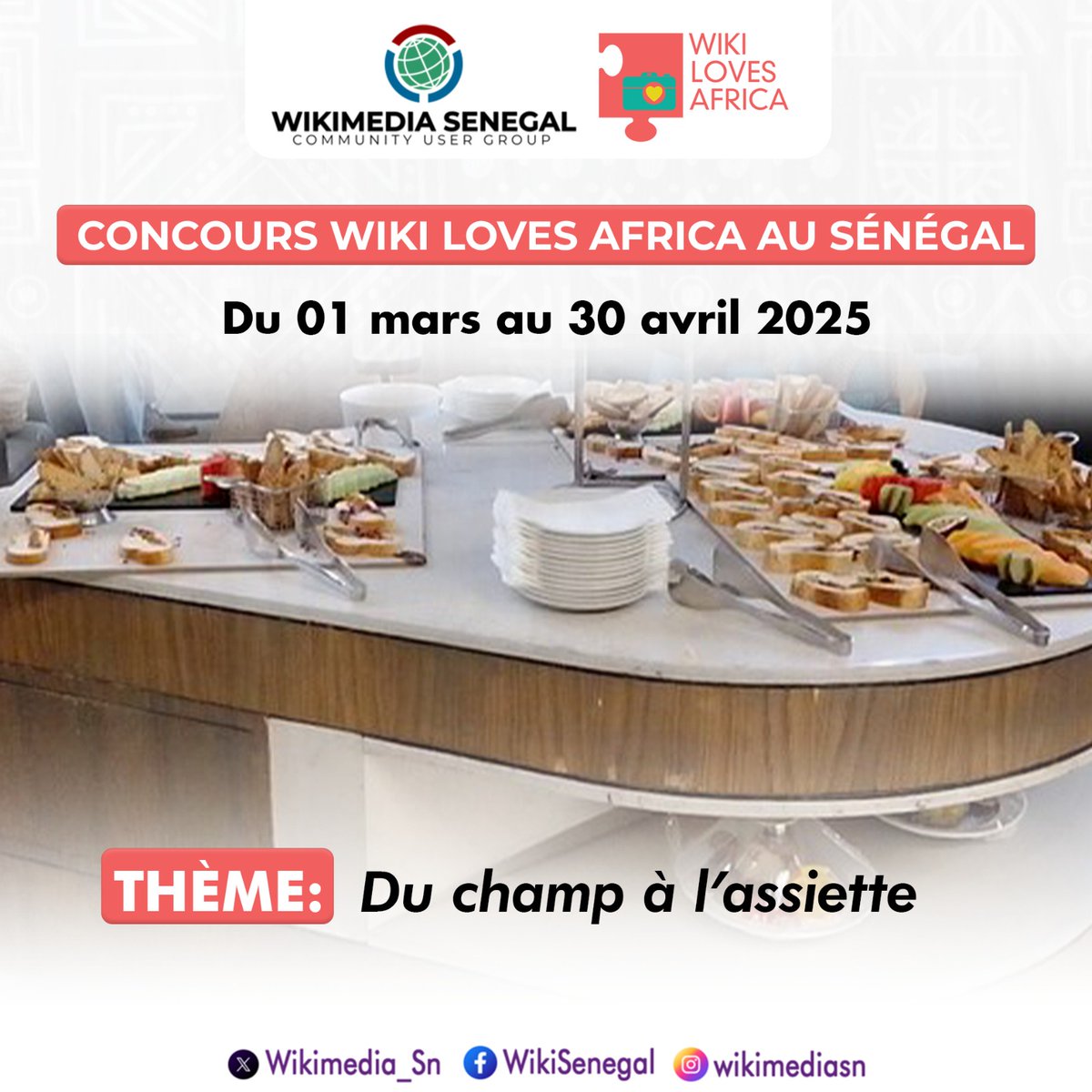 WLA2025 est lancé !
Thème : « Du champ à l'assiette » 🌾🍽️ (de la production à la consommation durable).
📅 Participez en téléversant vos photos sur Wikimedia Commons du 1ᵉʳ mars au 30 avril 2025 au Sénégal.
Groupe WhatsApp :  chat.whatsapp.com/J1Tj7gyWUCDHQe…