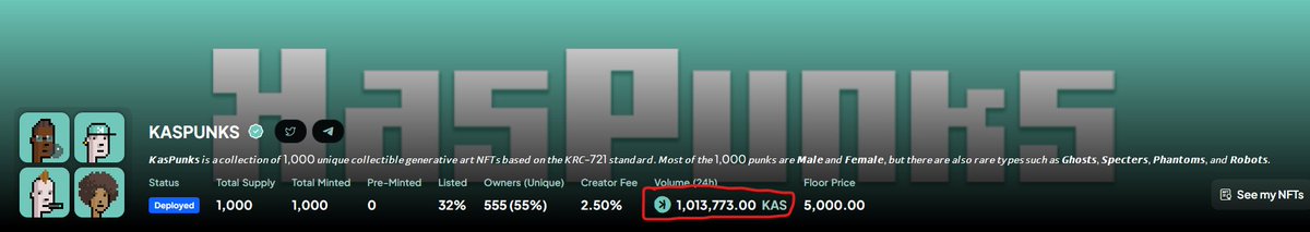 Insane we hit 1m Kaspa in volume

how many Kaspunks do you own coz they will be worth millions