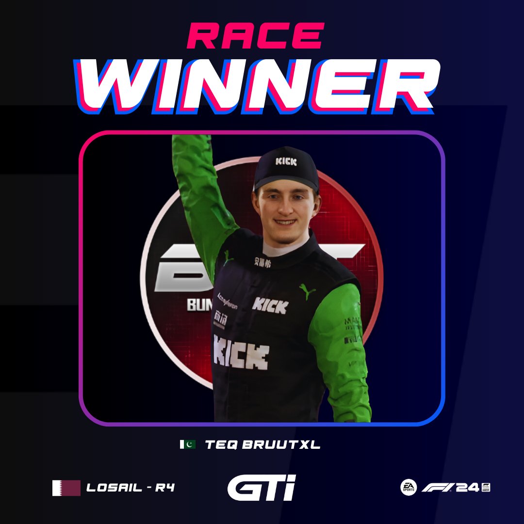🏆ROUND 4 - RACE WINNER 🇶🇦🏆

With one the grestest qualification session we had in GTi and a very interesting race to follow, <a href="/TeqBruutxl/">Lewis Blore</a> got the pole and transformed it into a win for <a href="/BungaBungaF1/">Bunga Bunga Corporation</a>  !! Congrats🔥

#GTiChamp