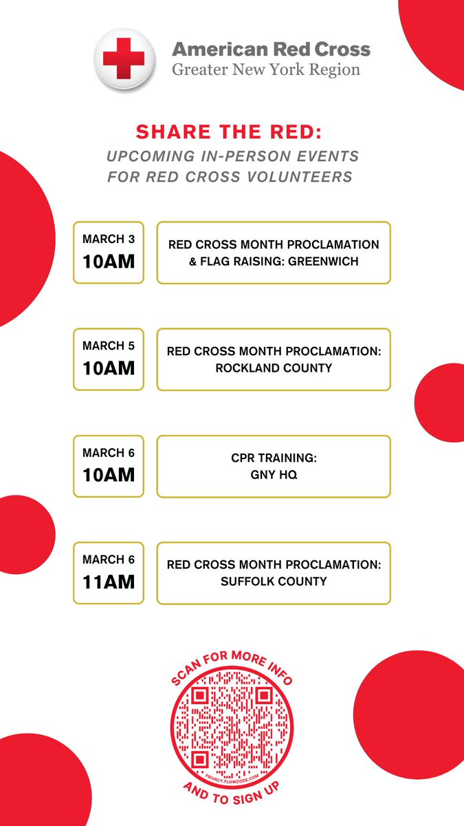 redcrossny's tweet photo. March is here and it's time to Share the Red! ⛑️ 

All month we will have amazing events to celebrate the amazing work that our Red Cross volunteers do each and every day. Here's what's coming up this week — join us!

Visit https://t.co/xtttepTRGT for more info and to sign up. https://t.co/tVQ1vTRnn1