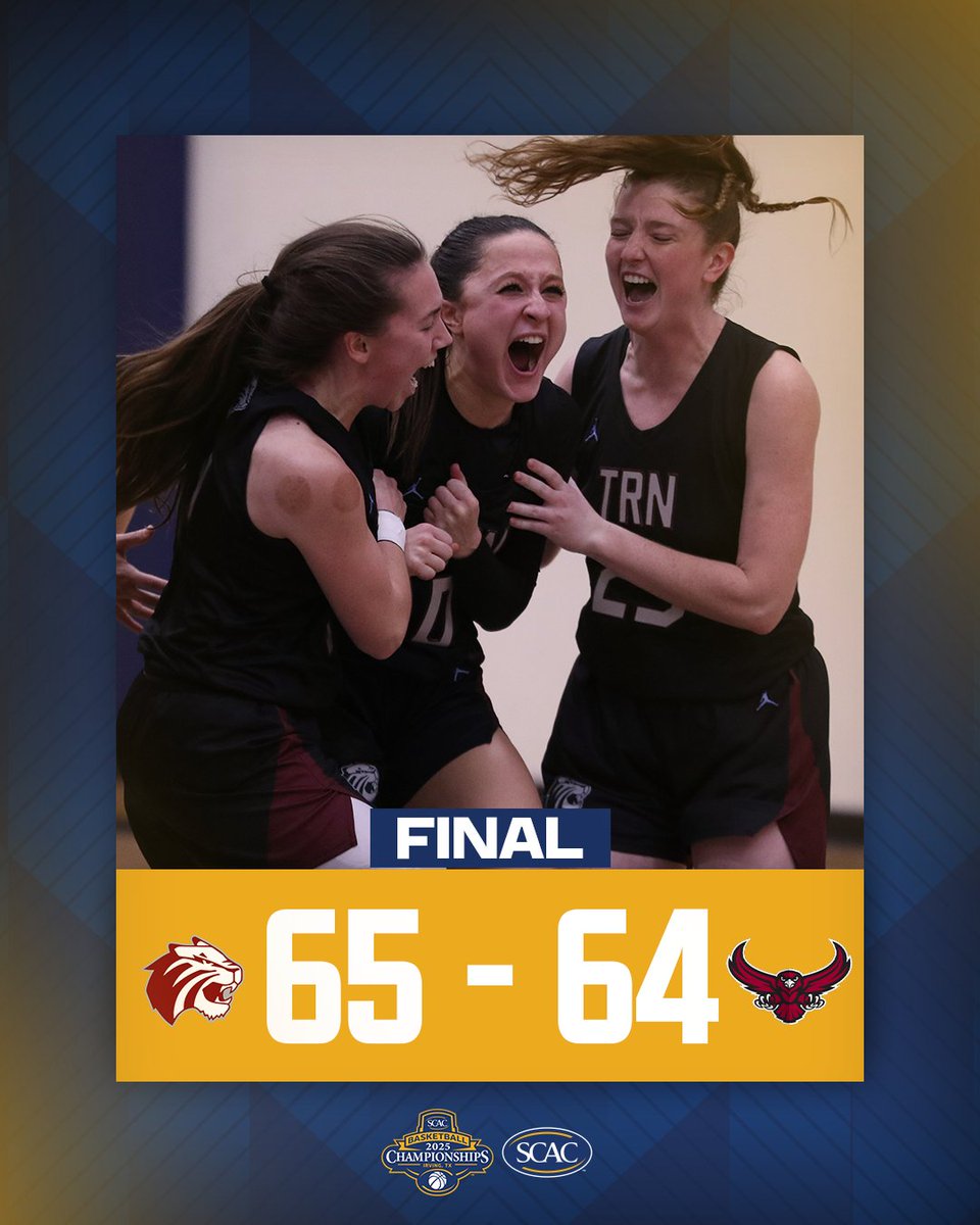 SCAC (@scac_sports) on Twitter photo #SCACWbb | <a href="/TrinityUTigers/">Trinity Athletics</a> SECURE 12th-straight #SCAC Tournament Championship appearance following a 65-64 win over <a href="/mcmsports/">McMurry Athletics</a>! Josie Napoli leads Tigers with 23 points including the GW bucket with under 6 second remaining🏀
#SCACPride | #SCACChamps | #d3hoops | #WhyD3 #SCACWbb | <a href="/TrinityUTigers/">Trinity Athletics</a> SECURE 12th-straight #SCAC Tournament Championship appearance following a 65-64 win over <a href="/mcmsports/">McMurry Athletics</a>! Josie Napoli leads Tigers with 23 points including the GW bucket with under 6 second remaining🏀
#SCACPride | #SCACChamps | #d3hoops | #WhyD3