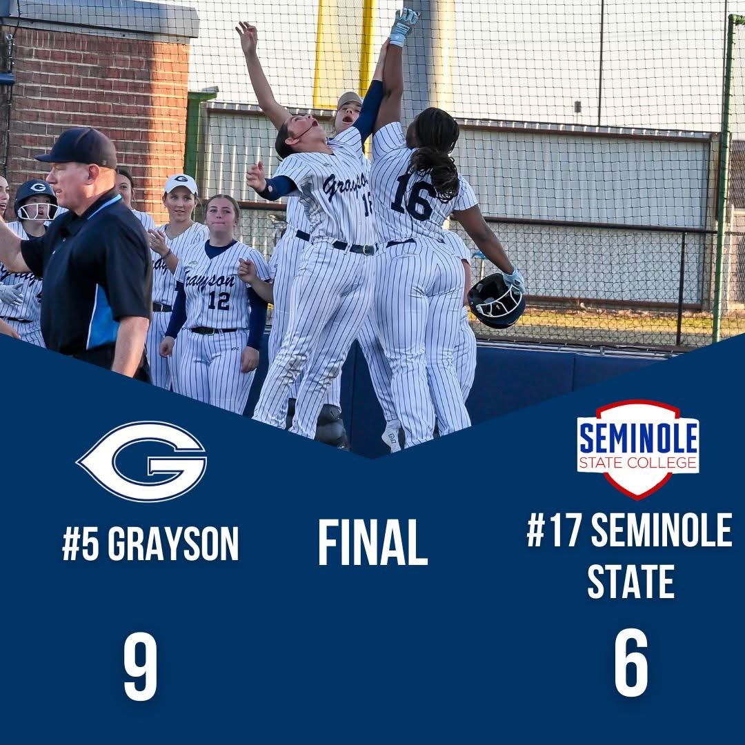 WALK EM OFF KK KING!!! Her three run BLAST in the seventh completes the comeback win, and sends Grayson to a 21-1 record on the year! #GWAY 

-KK King: 2-4, HR, 4 RBI
-Layla Sons: 2-4, 2B, 2 RBI
-Abby Wood: 2-3, 2B, RBI
-Halle Giaudrone: 2-4, RBI
-Riley Mays: 4.2 IP, 1 ER, 6 K