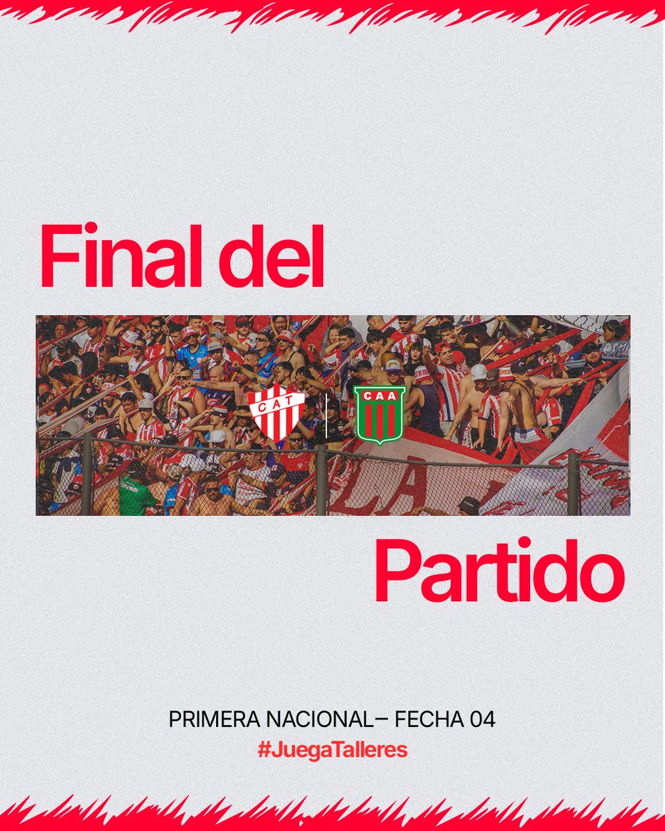 #JuegaTalleres | 🔚 𝙁𝙞𝙣𝙖𝙡 𝙙𝙚𝙡 𝙋𝙖𝙧𝙩𝙞𝙙𝙤

51' ST ⌚

¡¡¡GANOOOOOO TALLERES!!! ❤️

Talleres 2 - Agropecuario 0

#PrimeraNacional ⚽
