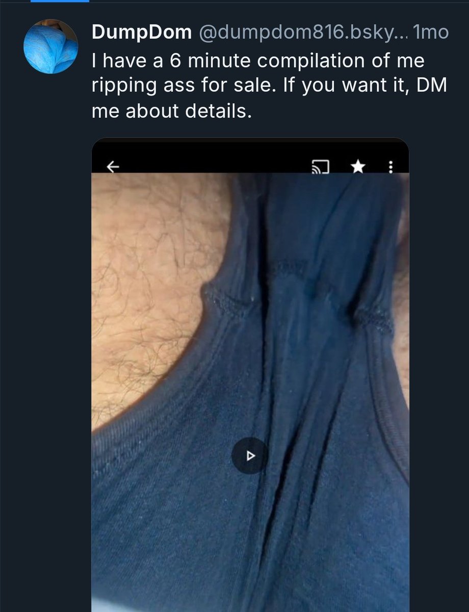 MuskyManEater's tweet photo. Bought this amazing 6 minute fart video from @DumpDom816 on bluesky and it's so worth 20$🤤 https://t.co/johJ0JwnAb
