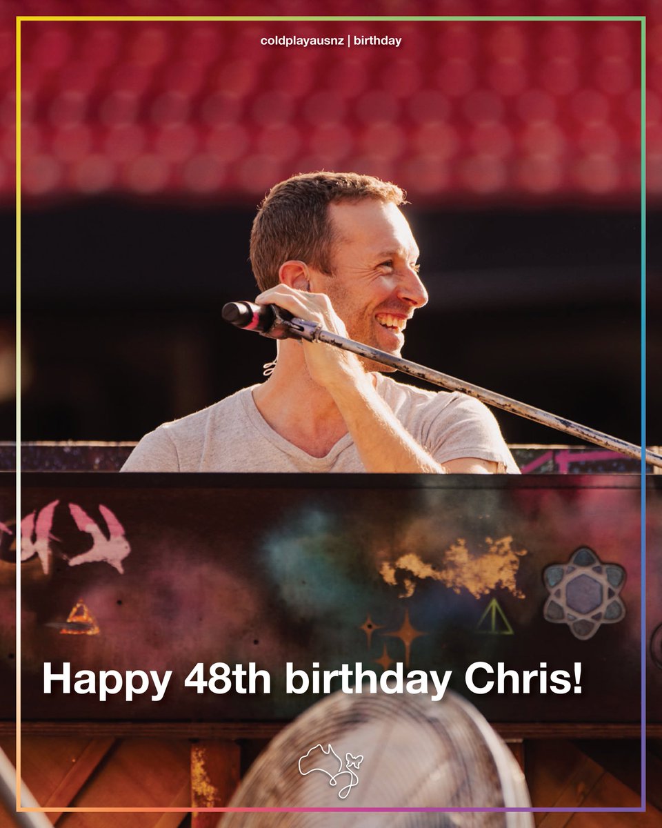 ColdplayAusNZ's tweet photo. Happy 48th birthday to our favourite frontman, Chris! 🥳🎉

We hope you enjoy your time with your most loved ones on your special day. All our Love 🎈❤️ https://t.co/t8LXk0FEkf