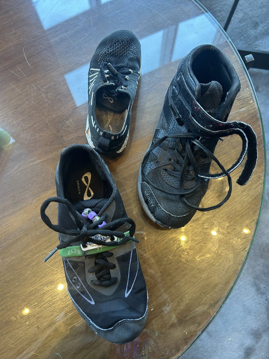 Whoever evacuated under the bridge, we found some items that we would like to return! 
Alessandra from Glow &amp; 3 black shoes Y13, 4.5, &amp; 6. One shoe is Cheer Force Nfinity!