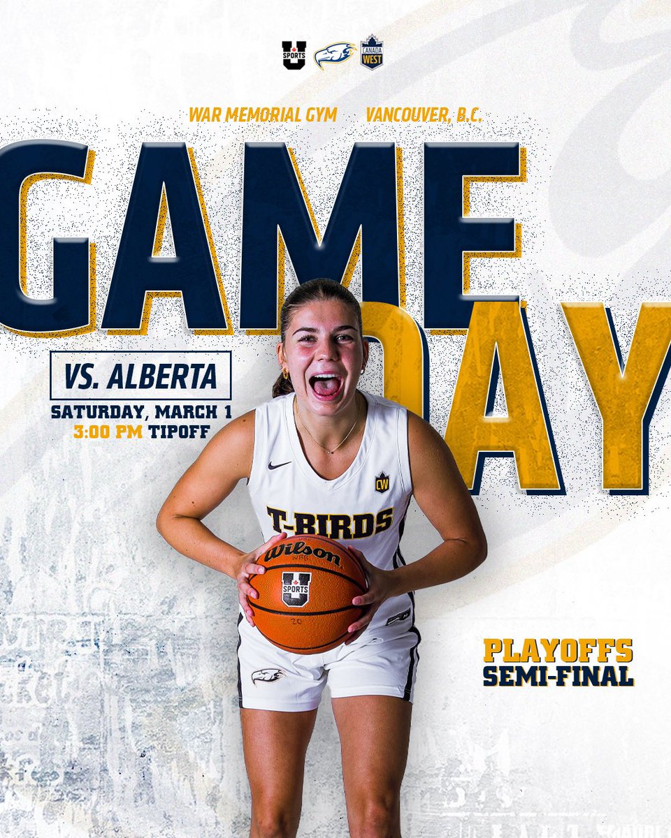 UBCWBBall's tweet photo. Canada West Semi-Finals tonight. Be there, you don’t want to miss this🔥
#PlayForUs #UBCtbirds https://t.co/WBP6F8O40S