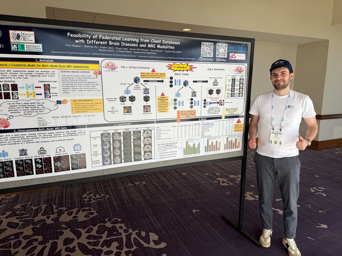 Kostas Kamnitsas (@kostaskamnitsas) on Twitter photo Are you at Arizona for #WACV2025 and interested in #FederatedLearning for Multi-Modal MRI?
Find <a href="/FelWag/">Felix Wagner</a> at the poster session this evening! Are you at Arizona for #WACV2025 and interested in #FederatedLearning for Multi-Modal MRI?
Find <a href="/FelWag/">Felix Wagner</a> at the poster session this evening!