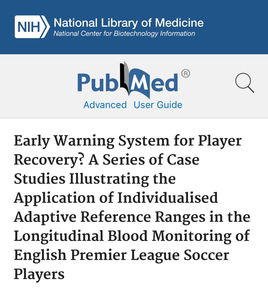 ***NEW PEER REVIEWED SCIENCE***

“Early Warning System for Player Recovery? A Series of Case Studies Illustrating the Application of Individualised Adaptive Reference Ranges in the Longitudinal Blood Monitoring of English Premier League Soccer Players”

A new peer reviewed