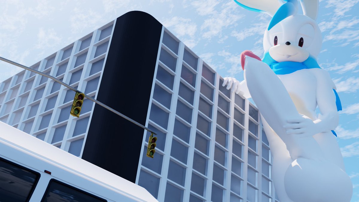 This was mainly a practice session with making a Building and with a more dynamic sky.

then i remembered it was march so i added my bunny to the scene and made him big :3

#MacroMarch #Furry #Blender #Nsfw