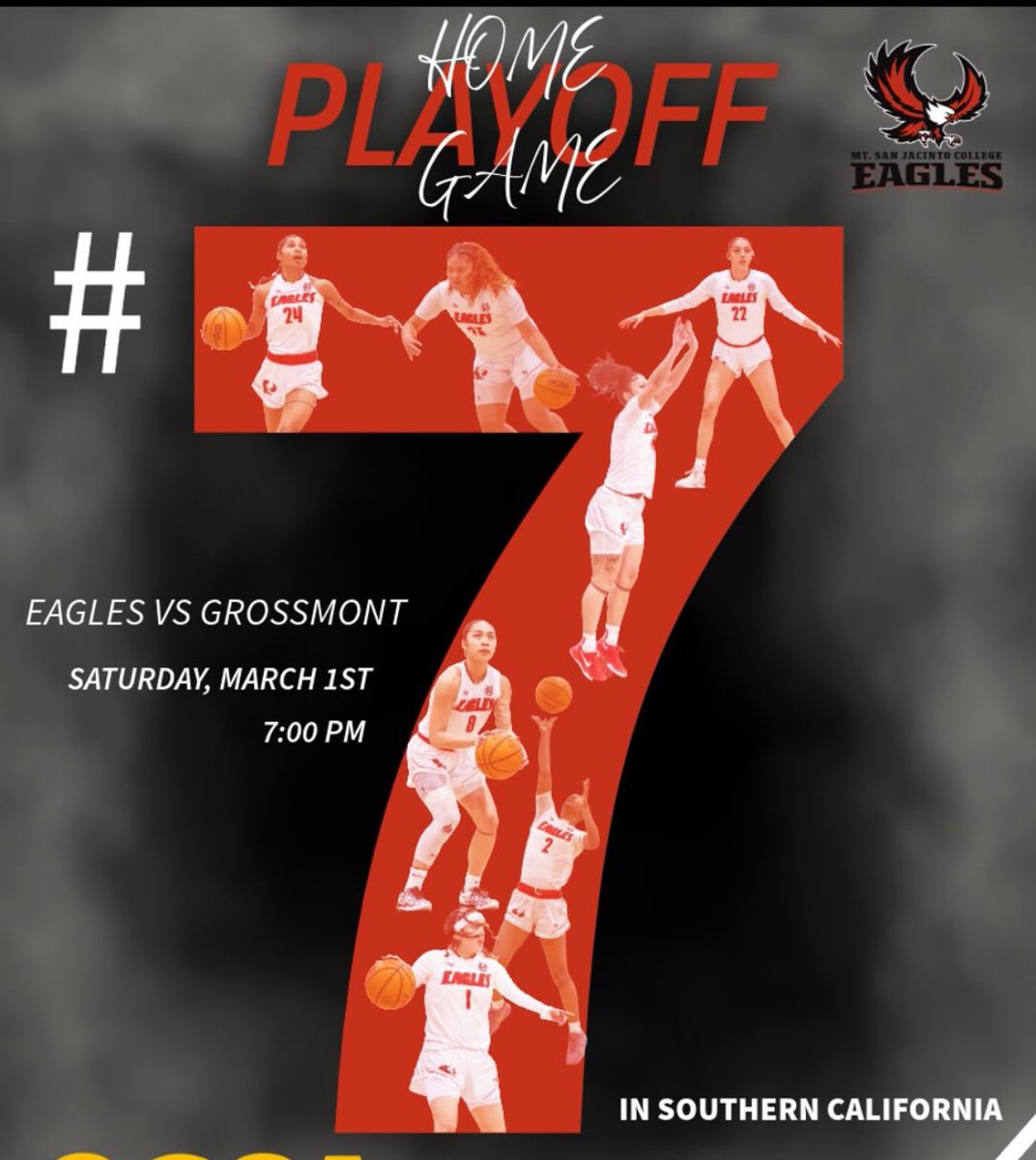 HOME PLAYOFF GAME! 🦅🔥 Come and join us at 7:00pm tonight. The lady eagles will compete against grossmont college, for a chance to advance to the Sweet 16