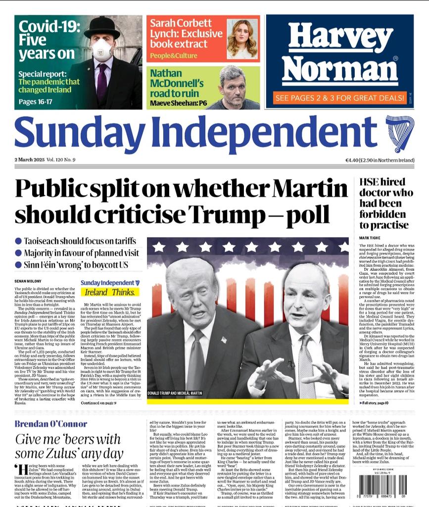 Sunday Independent front page. Lots inside