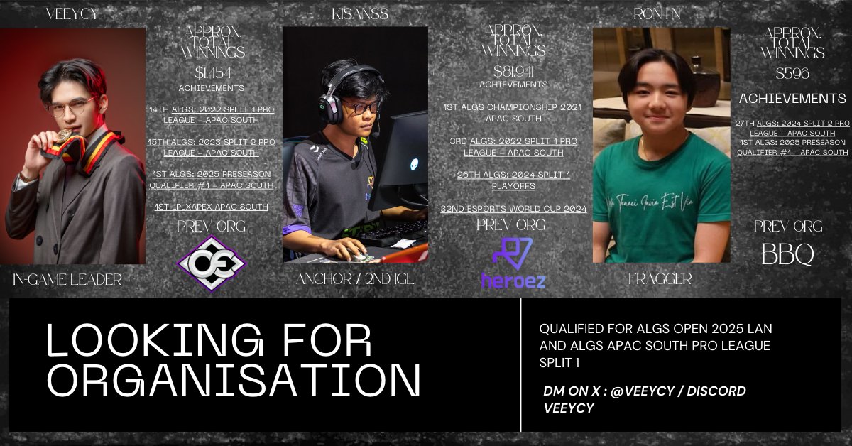 veeycy (@veeycy) on Twitter photo Team KAKKOII is looking to represent an Organization for ALGS 2025 and all future tournament.
or Sponsor for ALGS Open 2025 LAN.
Contact :
<a href="/veeycy/">veeycy</a> 
/
<a href="/rizkyngrhh/">Kisanss</a> Team KAKKOII is looking to represent an Organization for ALGS 2025 and all future tournament.
or Sponsor for ALGS Open 2025 LAN.
Contact :
<a href="/veeycy/">veeycy</a> 
/
<a href="/rizkyngrhh/">Kisanss</a>