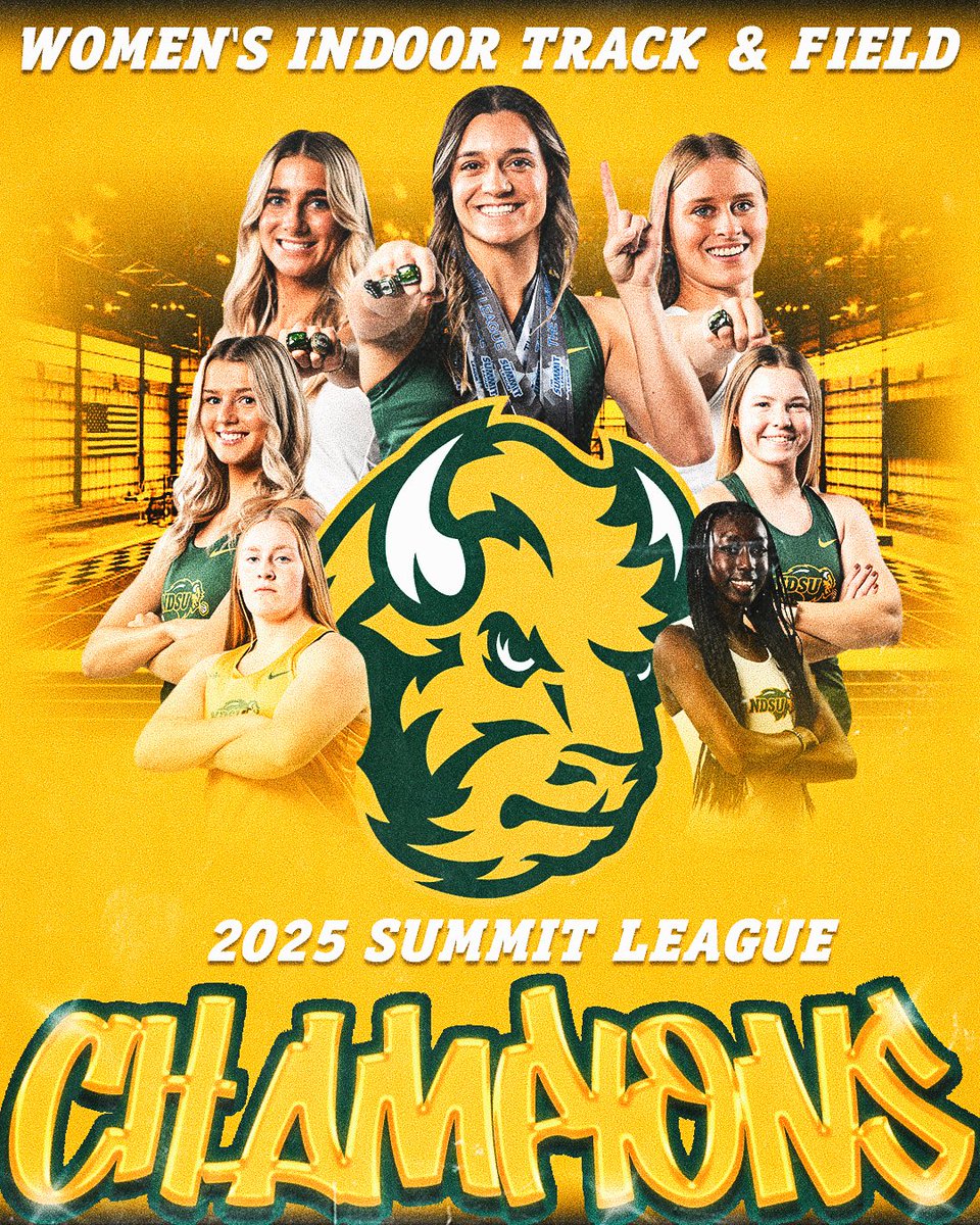 NDSU Track & Field / Cross Country (@ndsutrackfield) on Twitter photo For the 𝟭𝟲𝘁𝗵 time in 18 years ...
The 𝙉𝙤𝙧𝙩𝙝 𝘿𝙖𝙠𝙤𝙩𝙖 𝙎𝙩𝙖𝙩𝙚 𝘽𝙞𝙨𝙤𝙣 women are the Summit League Indoor Champions! For the 𝟭𝟲𝘁𝗵 time in 18 years ...
The 𝙉𝙤𝙧𝙩𝙝 𝘿𝙖𝙠𝙤𝙩𝙖 𝙎𝙩𝙖𝙩𝙚 𝘽𝙞𝙨𝙤𝙣 women are the Summit League Indoor Champions!