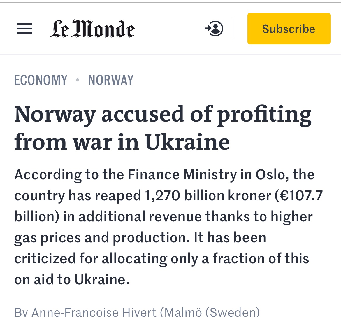 Norway and Haltbakk bunker are making huge profits off the Ukraine war. Of course they don’t want Trump to bring peace. Don’t buy into the silliness that they are doing it to save democracy.