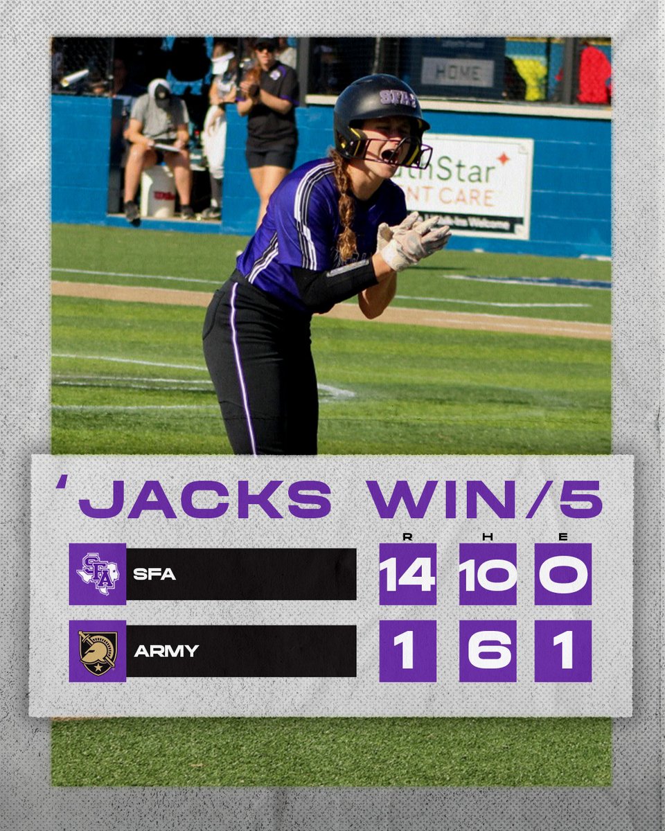 RAISE THE AXE! 🪓 

The 'Jacks offense explodes for 14 runs to run-rule Army!

SFA will play West Georgia roughly in 30 minutes.

#AxeEm x #RaiseTheAxe