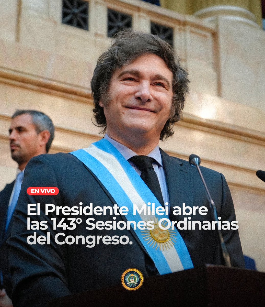 OPRArgentina's tweet photo. El Presidente Javier Milei encabeza la Apertura del 143° período de Sesiones Ordinarias del Congreso de la Nación.

EN VIVO: https://t.co/ytAEQFRBPd https://t.co/Afr02NJrIq